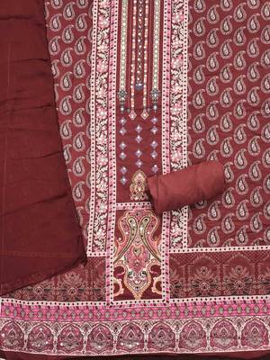 maroon cotton blend embroidered unstitched dressmaterials 3 pair top bottom dupptaa 3