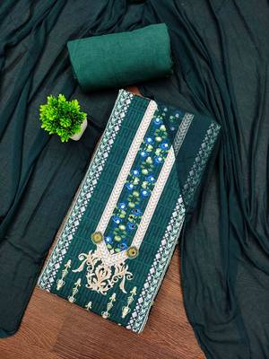 green cotton blend embroidered unstitched dressmaterials 3 pair top bottom dupptaa 1