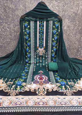 green cotton blend embroidered unstitched dressmaterials 3 pair top bottom dupptaa 2