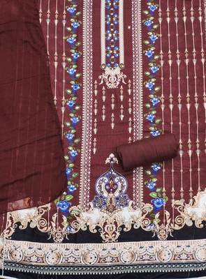 maroon cotton blend embroidered unstitched dressmaterials 3 pair top bottom dupptaa 3