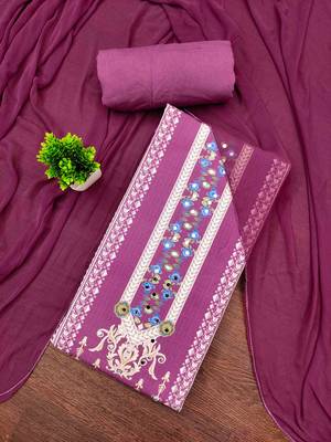 pink cotton blend embroidered unstitched dressmaterials 3 pair top bottom dupptaa 1