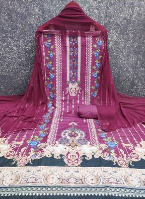 pink cotton blend embroidered unstitched dressmaterials 3 pair top bottom dupptaa 2