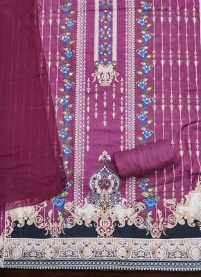 pink cotton blend embroidered unstitched dressmaterials 3 pair top bottom dupptaa 3