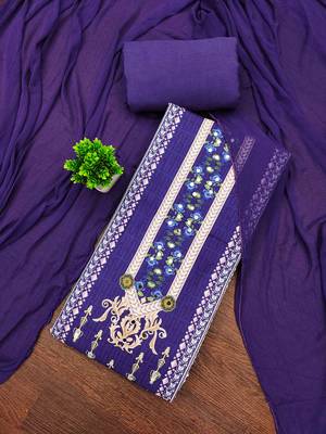 purple cotton blend embroidered unstitched dressmaterials 3 pair top bottom dupptaa 1