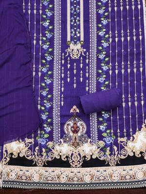 purple cotton blend embroidered unstitched dressmaterials 3 pair top bottom dupptaa 3