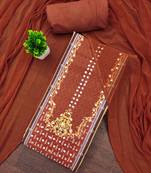 Orange cotton embroidered unstitched dressmaterials 3 pair top bottom dupptaa