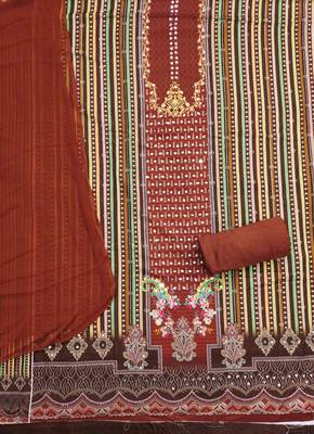 Orange cotton embroidered unstitched dressmaterials 3 pair top bottom dupptaa 3