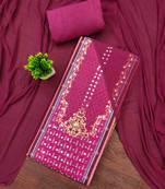 Pink cotton embroidered unstitched dressmaterials 3 pair top bottom dupptaa