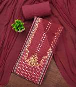 Red cotton embroidered unstitched dressmaterials 3 pair top bottom dupptaa