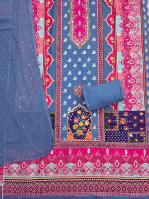 Blue cotton embroidered unstitched dressmaterials 3 pair top bottom dupptaa 2