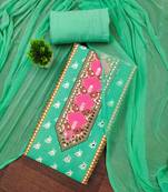 Green cotton embroidered unstitched dressmaterials 3 pair top bottom dupptaa