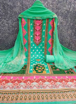 Green cotton embroidered unstitched dressmaterials 3 pair top bottom dupptaa 2