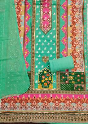 Green cotton embroidered unstitched dressmaterials 3 pair top bottom dupptaa 3