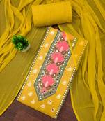 Yellow cotton embroidered unstitched dressmaterials 3 pair top bottom dupptaa