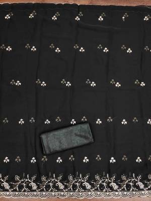 Black georgette embroidered unstitched dressmaterials 3 pair top bottom dupptaa 3