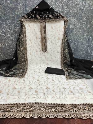 Black georgette embroidered unstitched dressmaterials 3 pair top bottom dupptaa 4