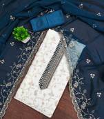 Blue georgette embroidered unstitched dressmaterials 3 pair top bottom dupptaa