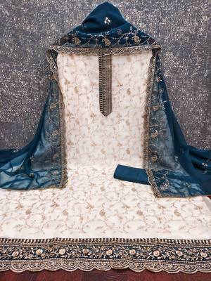Blue georgette embroidered unstitched dressmaterials 3 pair top bottom dupptaa 4