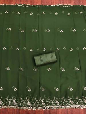 Green georgette embroidered unstitched dressmaterials 3 pair top bottom dupptaa 2