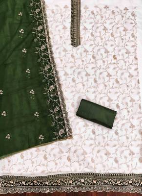 Green georgette embroidered unstitched dressmaterials 3 pair top bottom dupptaa 3