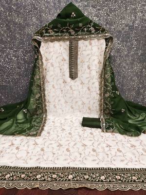 Green georgette embroidered unstitched dressmaterials 3 pair top bottom dupptaa 4