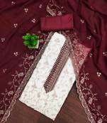 Maroon georgette embroidered unstitched dressmaterials 3 pair top bottom dupptaa