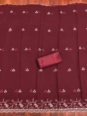Maroon georgette embroidered unstitched dressmaterials 3 pair top bottom dupptaa 2