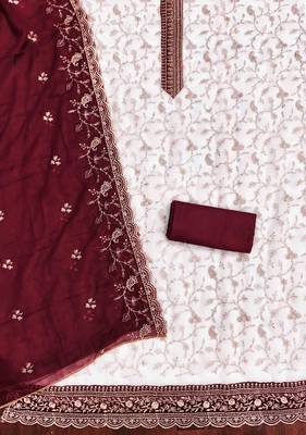 Maroon georgette embroidered unstitched dressmaterials 3 pair top bottom dupptaa 3