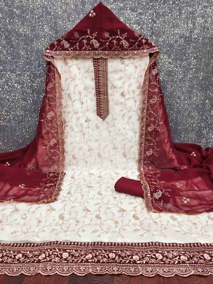 Maroon georgette embroidered unstitched dressmaterials 3 pair top bottom dupptaa 4