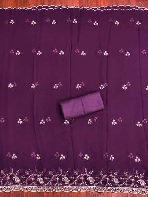 Wine georgette embroidered unstitched dressmaterials 3 pair top bottom dupptaa 2