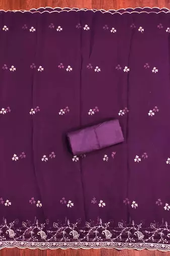 wine georgette embroidered unstitched dressmaterials 3 pair top bottom dupptaa