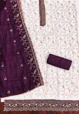Wine georgette embroidered unstitched dressmaterials 3 pair top bottom dupptaa 3