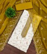Yellow georgette embroidered unstitched dressmaterials 3 pair top bottom dupptaa