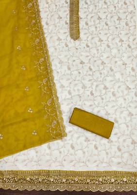 Yellow georgette embroidered unstitched dressmaterials 3 pair top bottom dupptaa 2