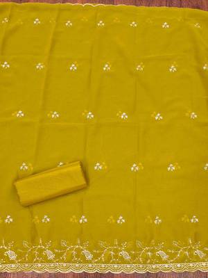 Yellow georgette embroidered unstitched dressmaterials 3 pair top bottom dupptaa 4