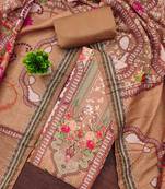 Cream cotton embroidered unstitched dressmaterials 3 pair top bottom dupptaa