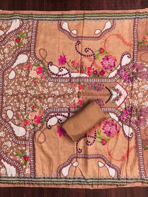 Cream cotton embroidered unstitched dressmaterials 3 pair top bottom dupptaa 2