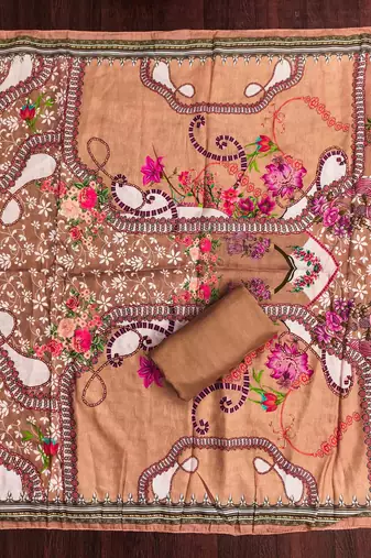 cream cotton blend embroidered unstitched dressmaterials 3 pair top bottom dupptaa