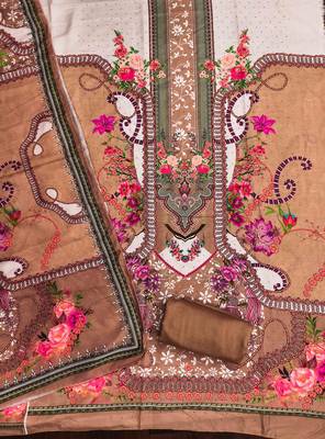 Cream cotton embroidered unstitched dressmaterials 3 pair top bottom dupptaa 3