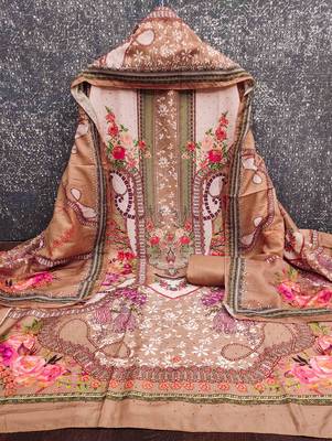 Cream cotton embroidered unstitched dressmaterials 3 pair top bottom dupptaa 4
