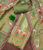 Green cotton embroidered unstitched dressmaterials 3 pair top bottom dupptaa