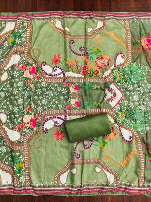 Green cotton embroidered unstitched dressmaterials 3 pair top bottom dupptaa 2