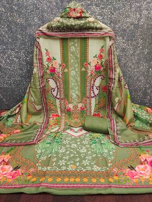 Green cotton embroidered unstitched dressmaterials 3 pair top bottom dupptaa 4