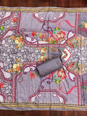 Grey cotton embroidered unstitched dressmaterials 3 pair top bottom dupptaa 2