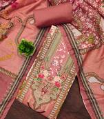 Pink cotton embroidered unstitched dressmaterials 3 pair top bottom dupptaa