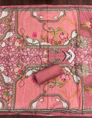 Pink cotton embroidered unstitched dressmaterials 3 pair top bottom dupptaa 2
