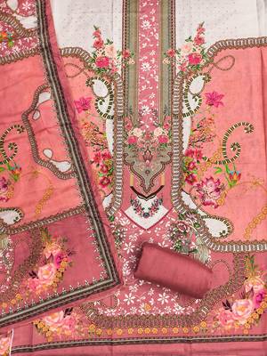 Pink cotton embroidered unstitched dressmaterials 3 pair top bottom dupptaa 3