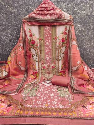 Pink cotton embroidered unstitched dressmaterials 3 pair top bottom dupptaa 4