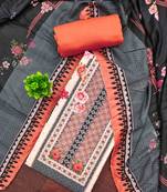 Orange cotton embroidered unstitched dressmaterials 3 pair top bottom dupptaa