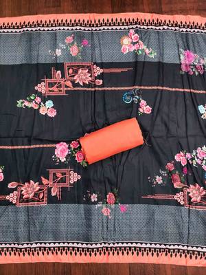 Orange cotton embroidered unstitched dressmaterials 3 pair top bottom dupptaa 2